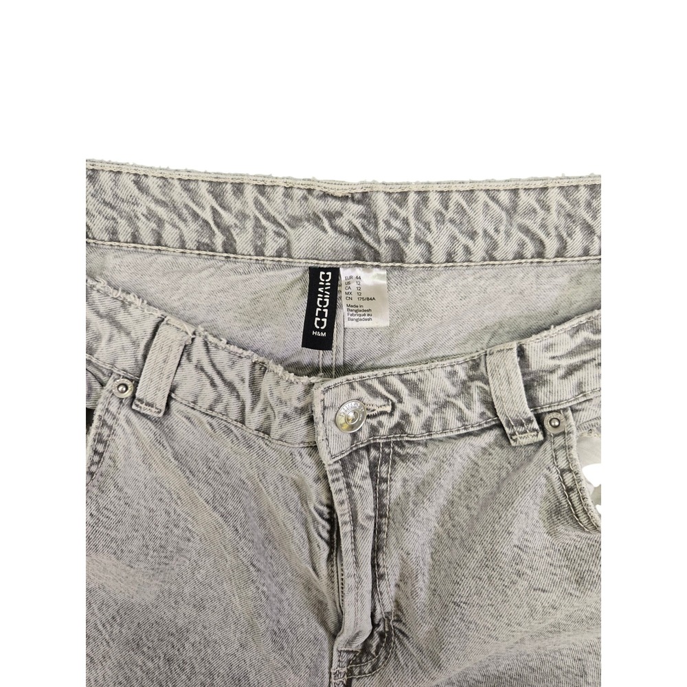 H&M Divided Women 12 Wide Leg Jeans Gray Acid Wash High Rise Raw Edge Grunge Y2K